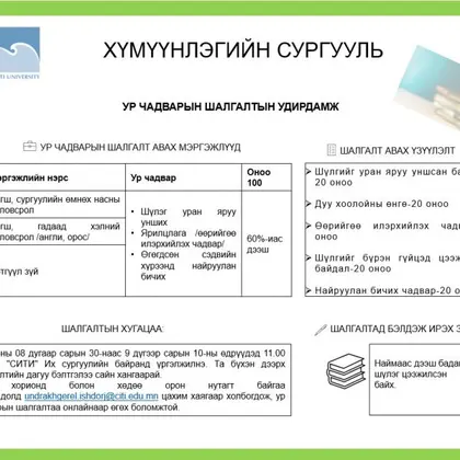 Ур чадварын шалгалтын тов сунгагдлаа